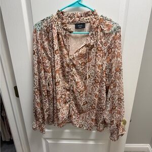 Vici Ruffled Floral Blouse in Pink and Brown
